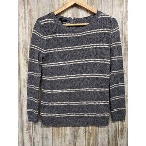 Talbots Women's Knit Sweater Gray Striped Long Sleeve Zip Cotton Small Petite